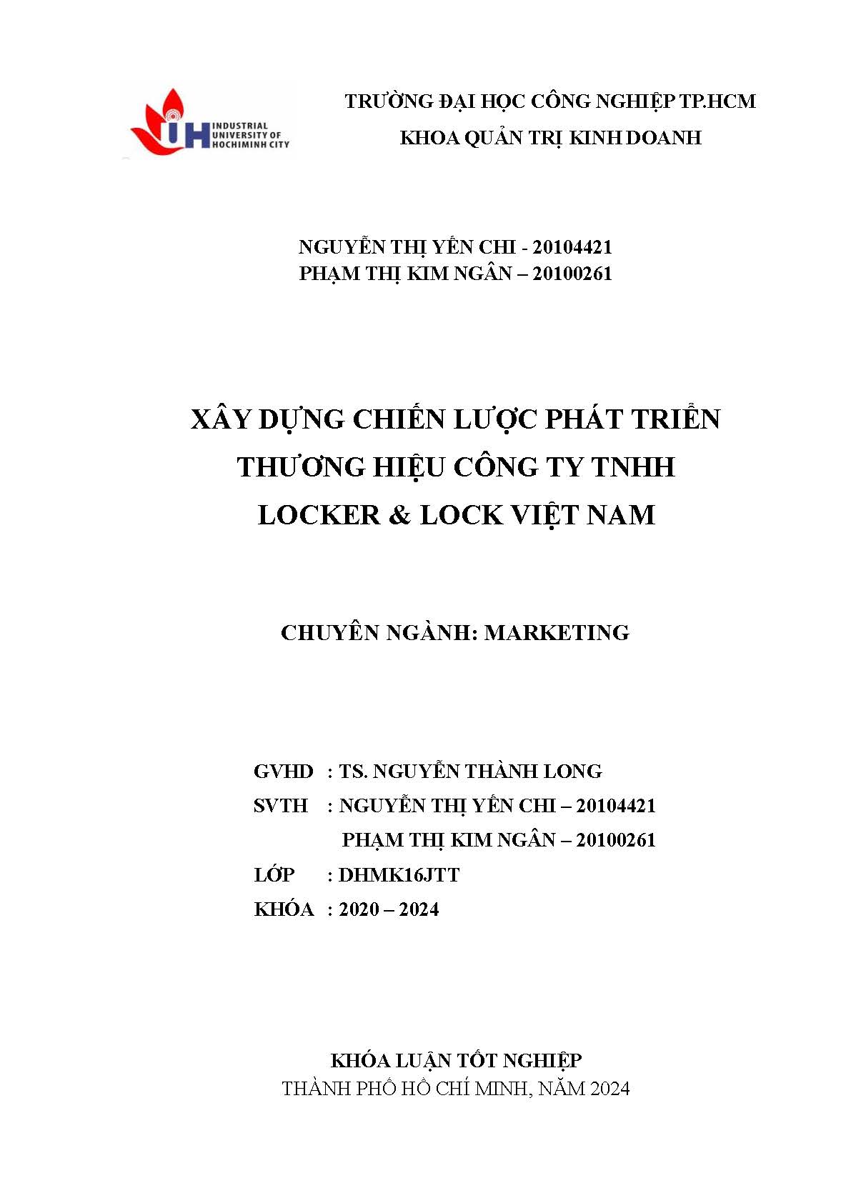 Xây dựng chiến lược phát triển thương hiệu công ty TNHH Locker & Lock Việt Nam: Khóa luận tốt nghiệp khoa Quản trị Kinh doanh - Chuyên ngành: Marketing