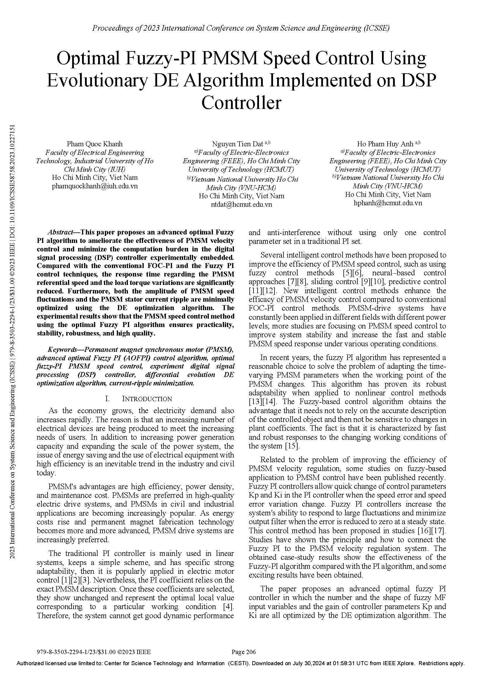 Optimal Fuzzy-PI PMSM Speed Control Using Evolutionary DE Algorithm Implemented on DSP Controller