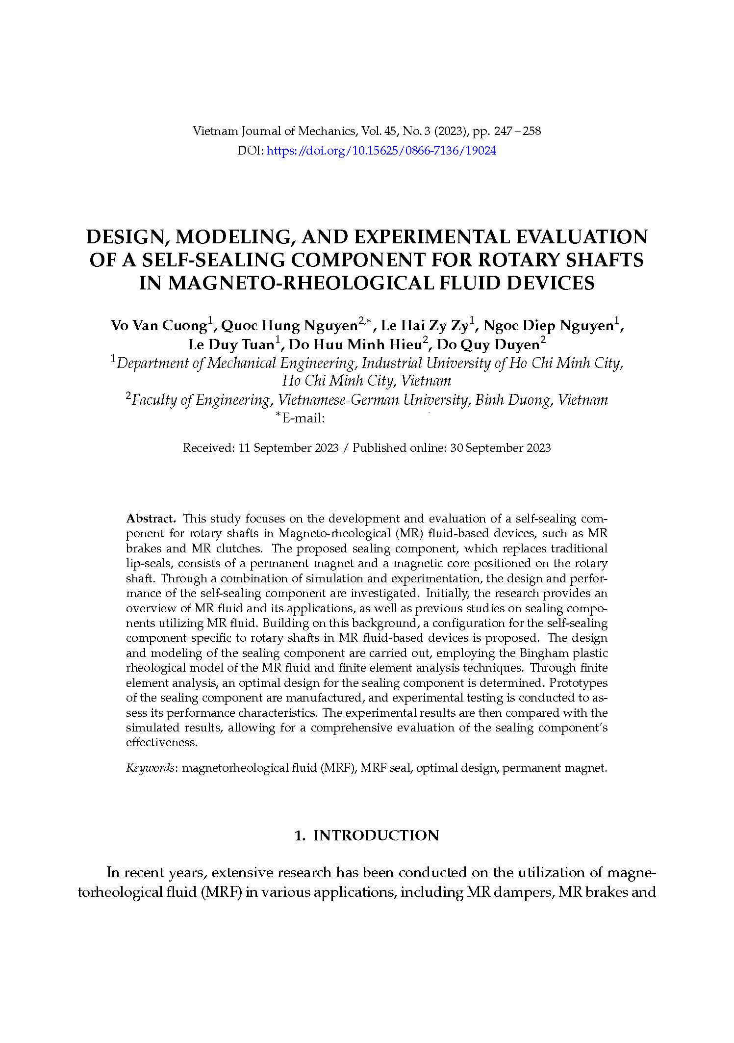 Design, modeling, and experimental evaluation of a self-sealing component for rotary shafts in magneto-rheological fluid devices