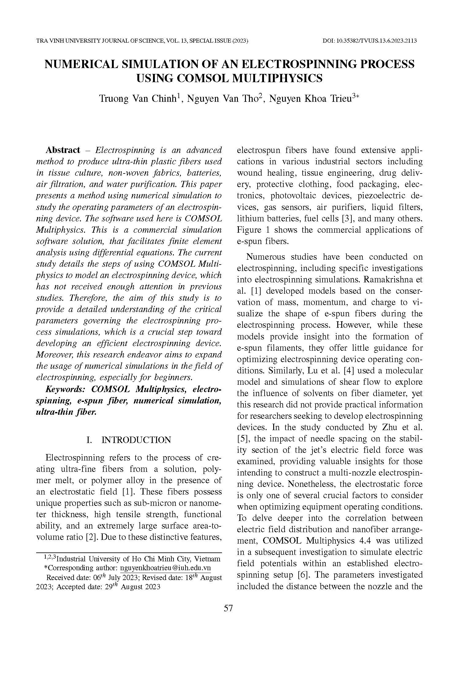 Numerical simulation of an electrospinning process using comsol multiphysics