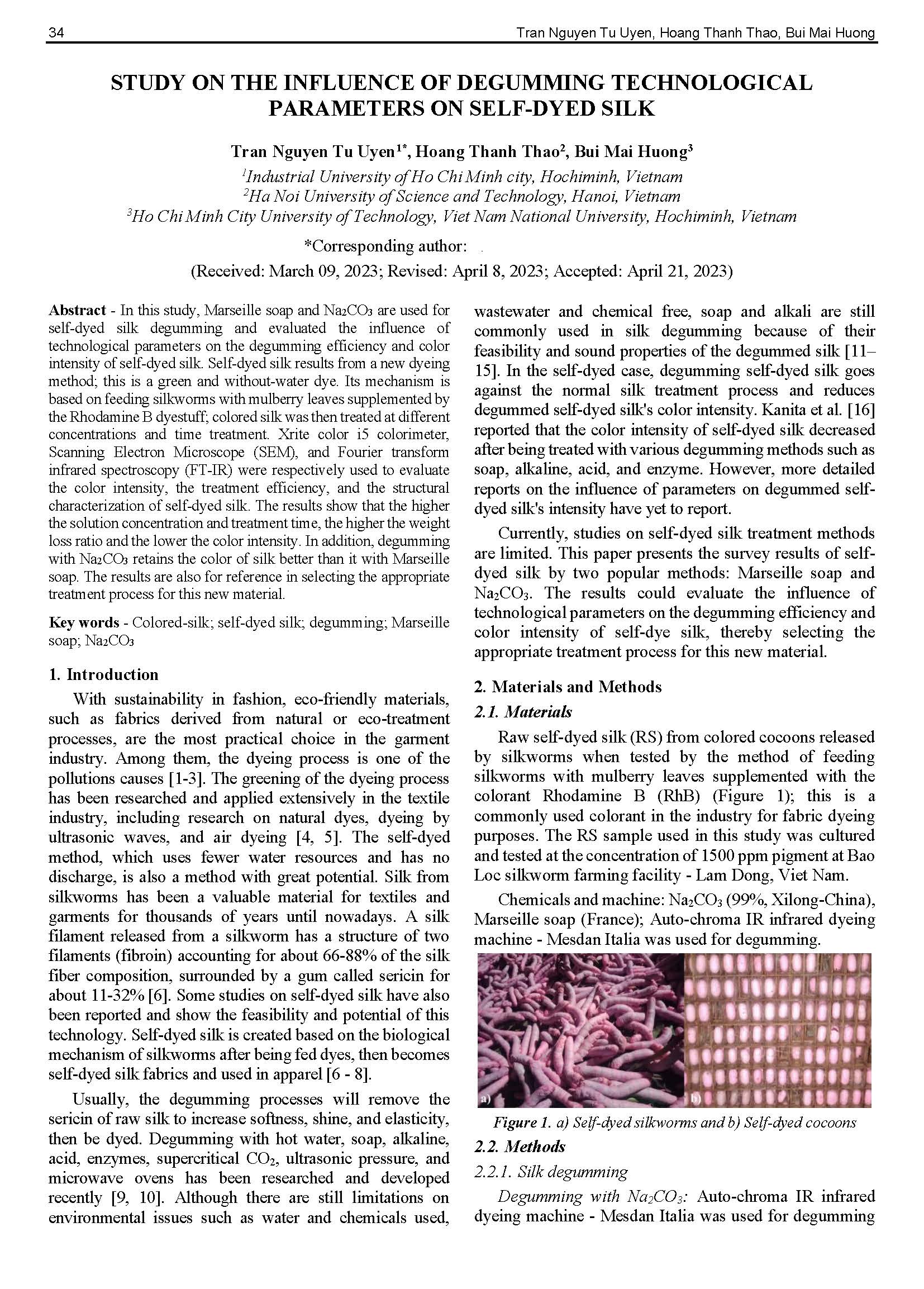 Study on the influence of degumming technological parameters on self-dyed silk