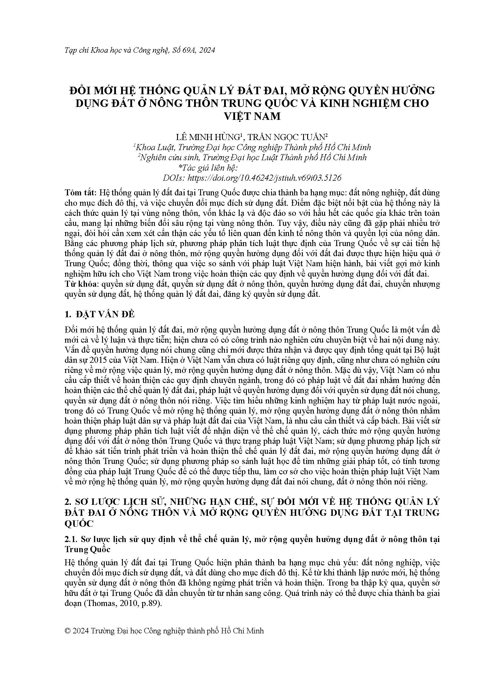 Đổi mới hệ thống quản lý đất đai, mở rộng quyền hưởng dụng đất ở nông thôn Trung Quốc và kinh nghiệm cho Việt Nam