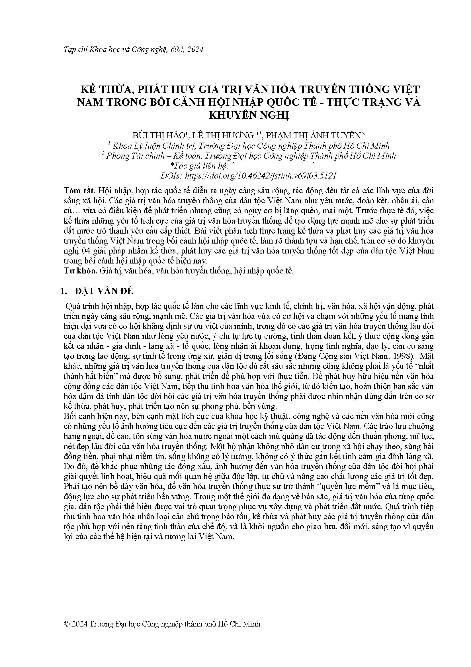 Kế thừa, phát huy giá trị văn hóa truyền thống Việt Nam trong bối cảnh hội nhập quốc tế - Thực trạng và khuyến nghị