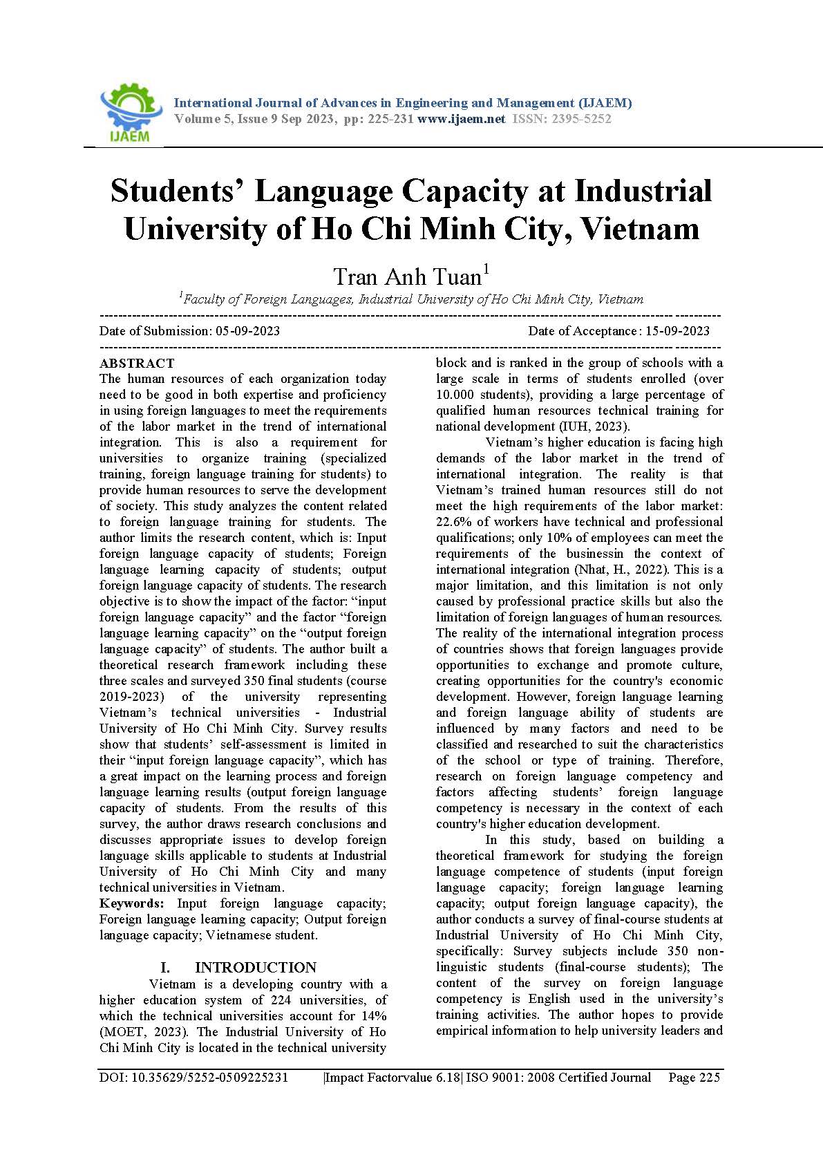 Students’ Language Capacity at Industrial University of Ho Chi Minh City, Vietnam