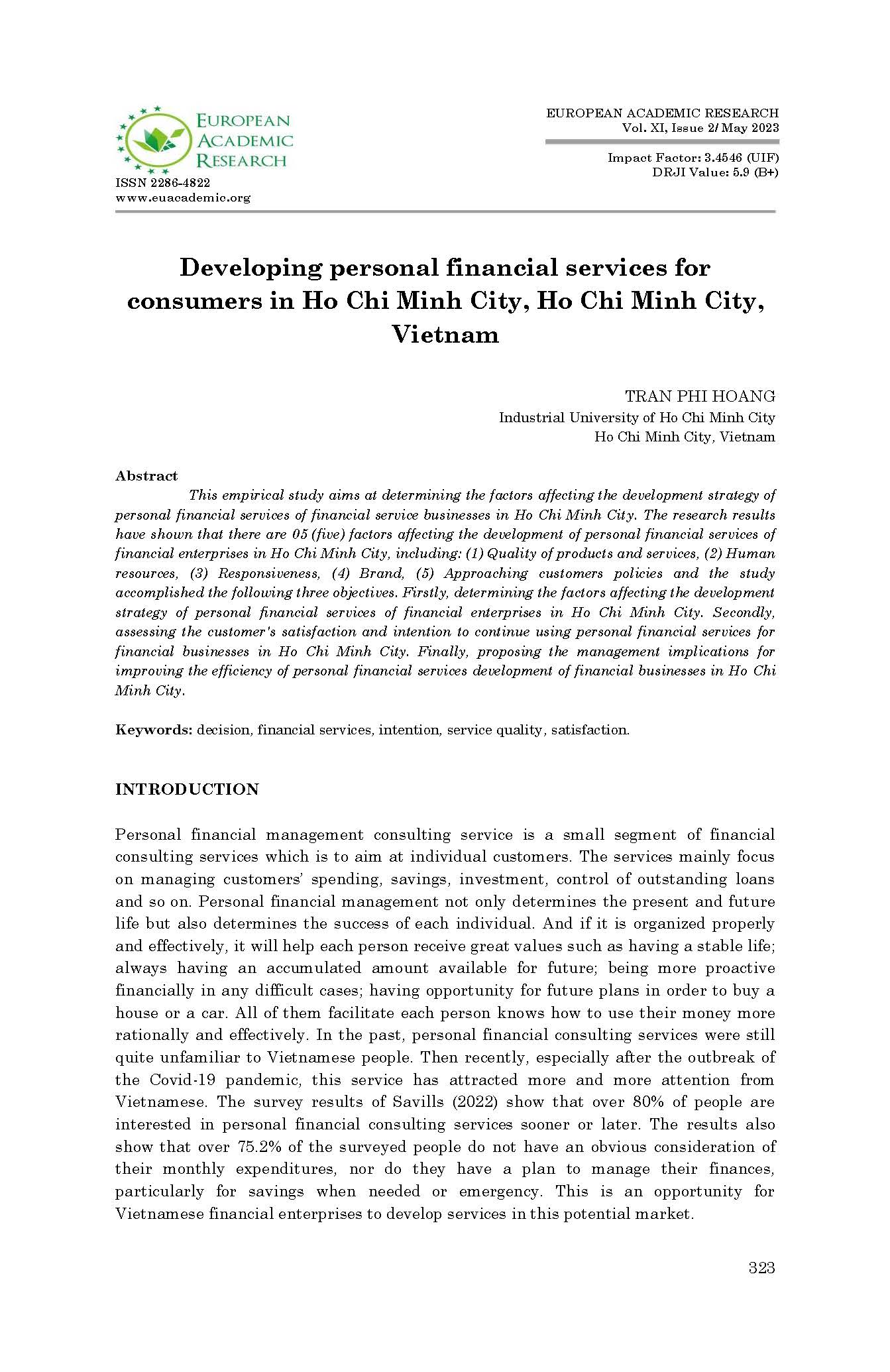 Developing personal financial services for consumers in Ho Chi Minh City, Ho Chi Minh City, Vietnam