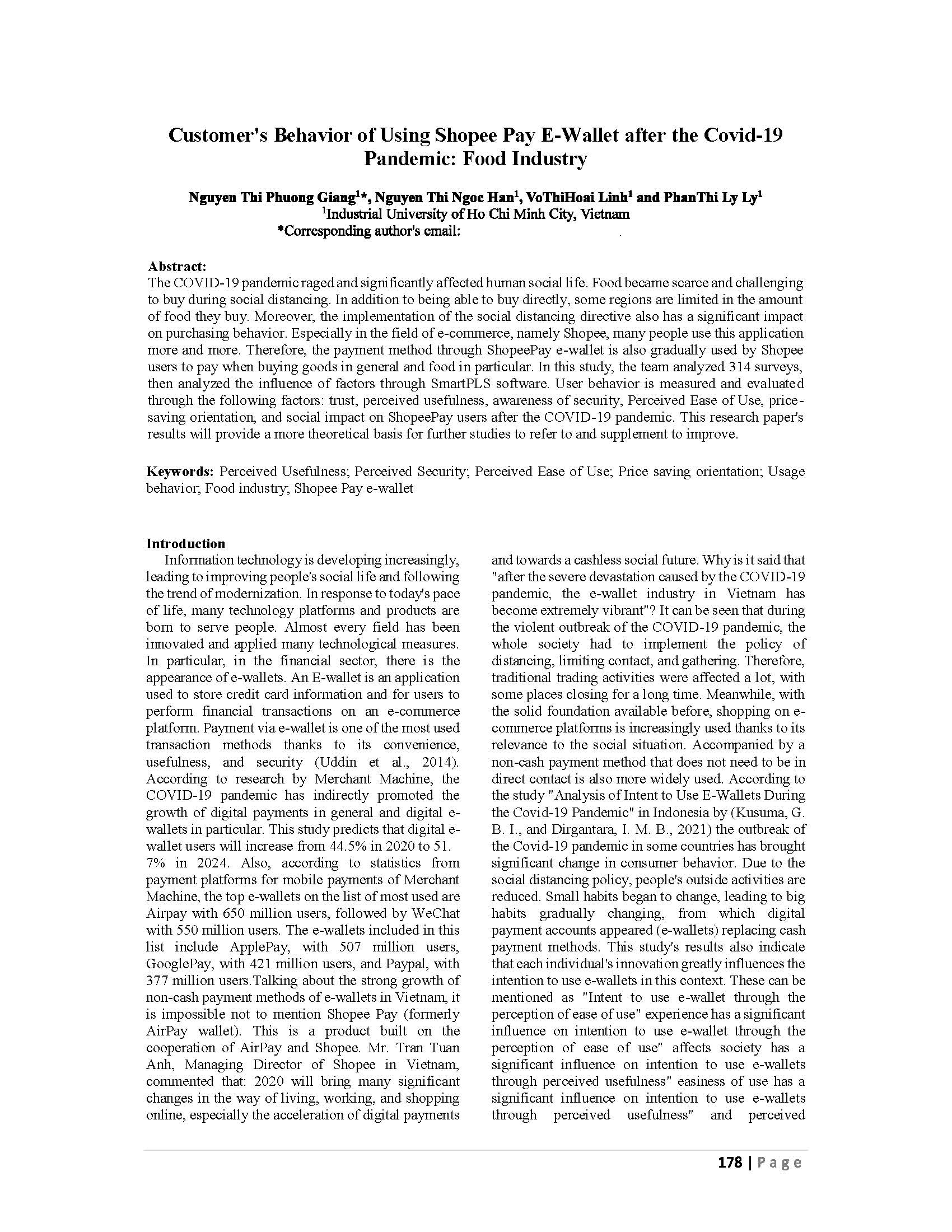 Customer's Behavior of Using Shopee Pay E-Wallet after the Covid-19 Pandemic: Food Industry