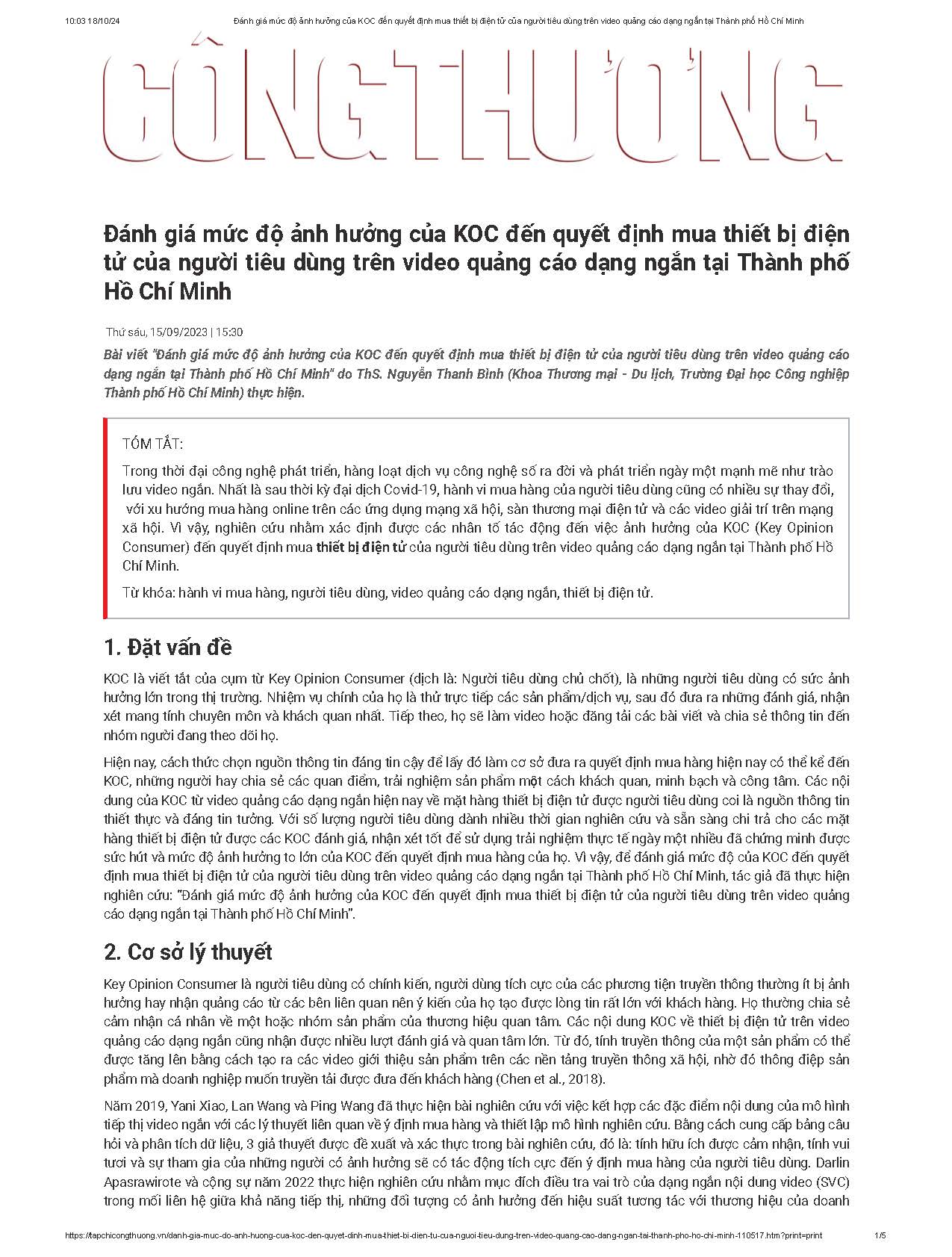 Đánh giá mức độ ảnh hưởng của KOC đến quyết định mua thiết bị điệntử của người tiêu dùng trên video quảng cáo dạng ngắn tại Thành phố Hồ Chí Minh