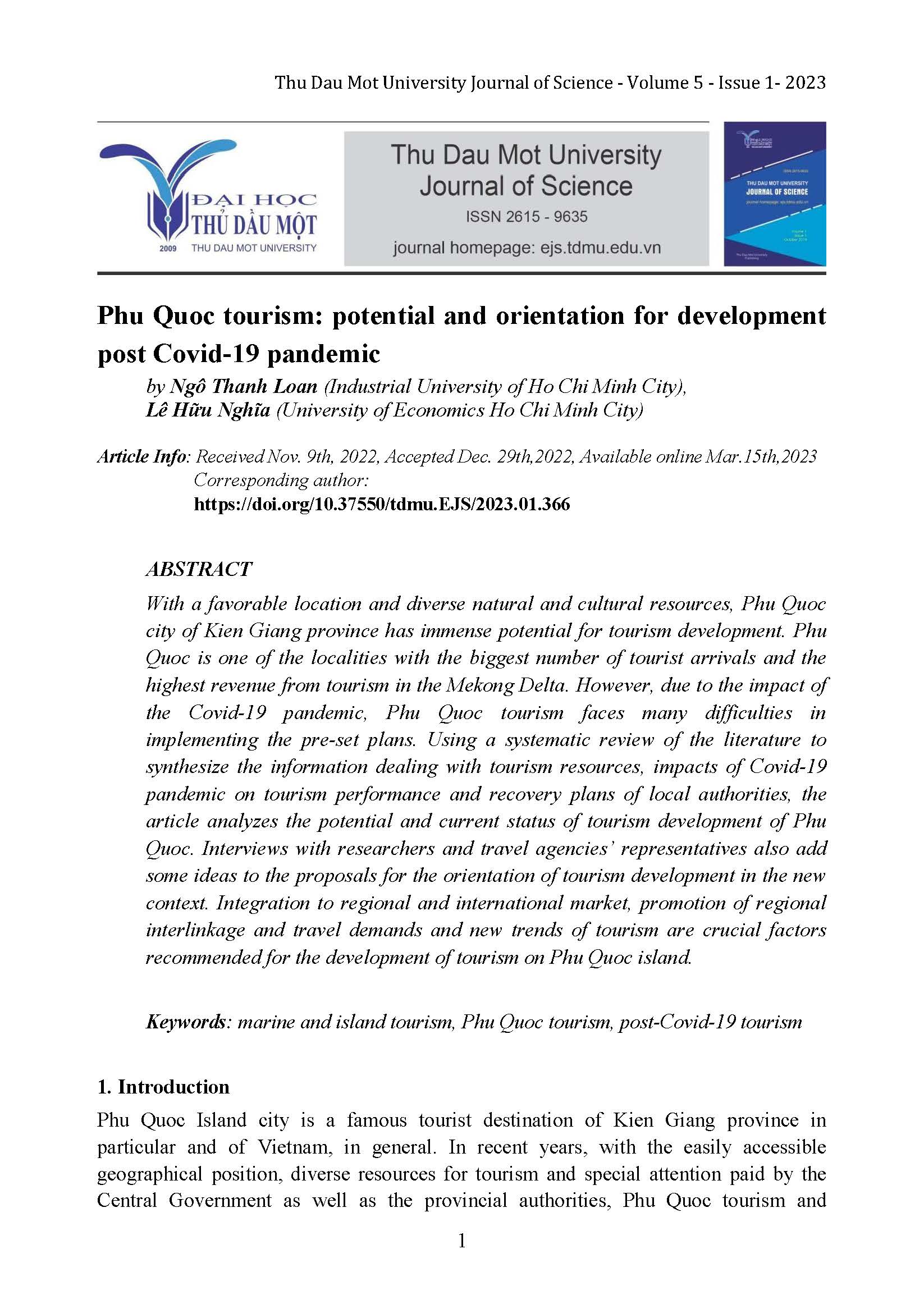 Phu Quoc tourism: potential and orientation for development post Covid-19 pandemic