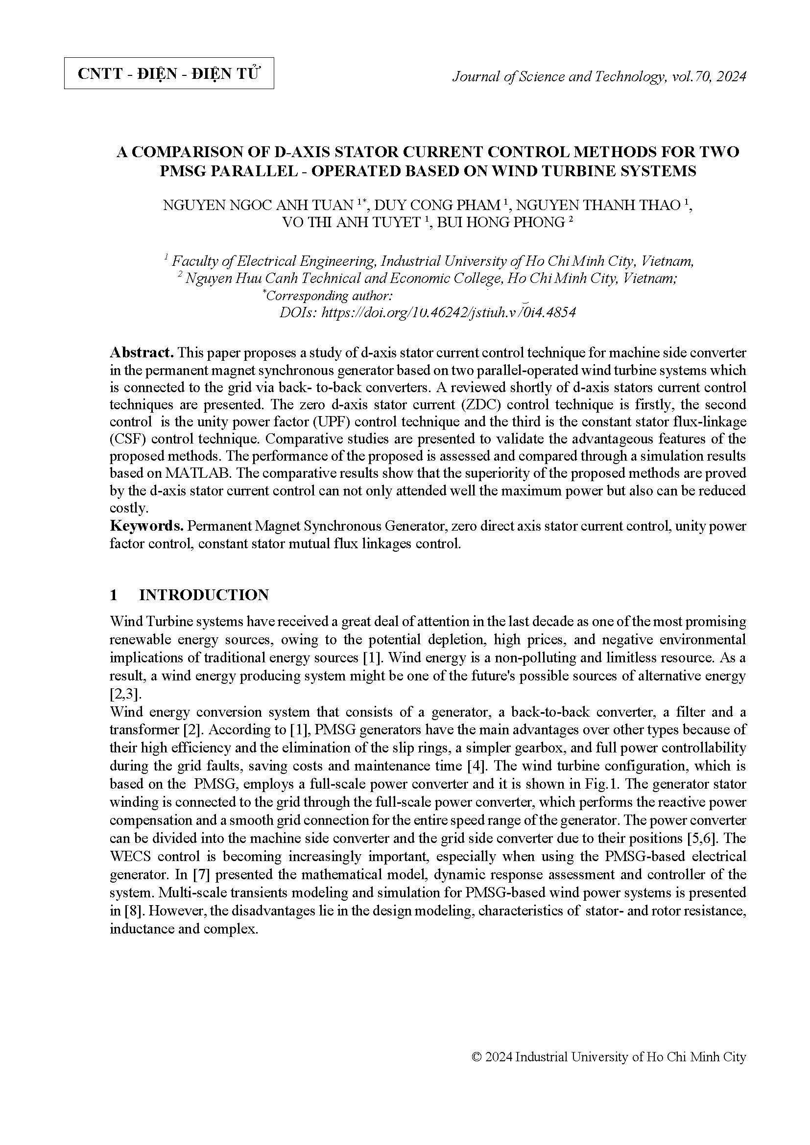 A comparison of d-axis stator current control methods for two pmsg parallel - operated based on wind turbine systems