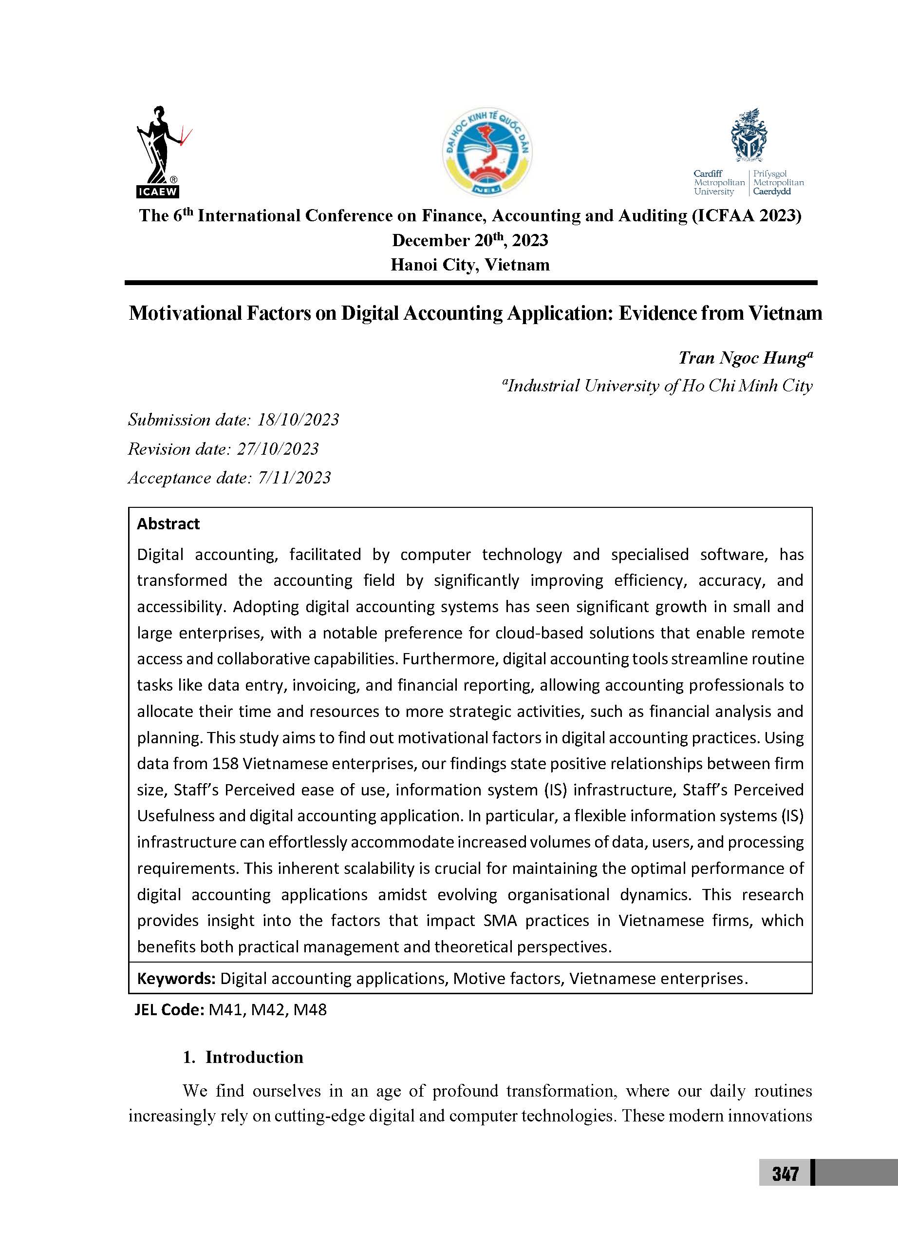 Motivational Factors on Digital Accounting Application: Evidence from Vietnam