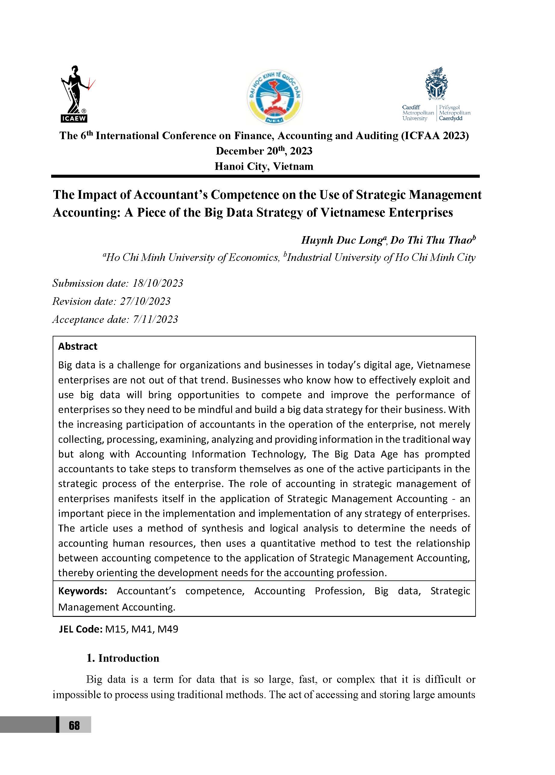 The Impact of Accountant’s Competence on the Use of Strategic Management Accounting: A Piece of the Big Data Strategy of Vietnamese Enterprises