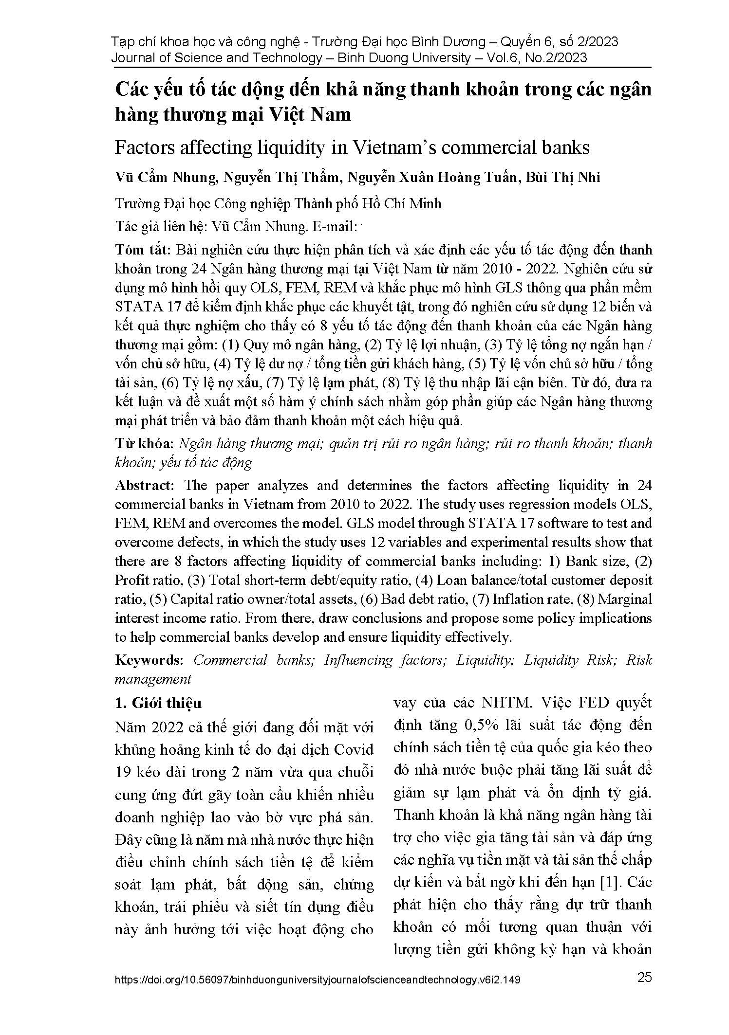 Các yếu tố tác động đến khả năng thanh khoản trong các ngân hàng thương mại Việt Nam#Factors affecting liquidity in Vietnam’s commercial banks