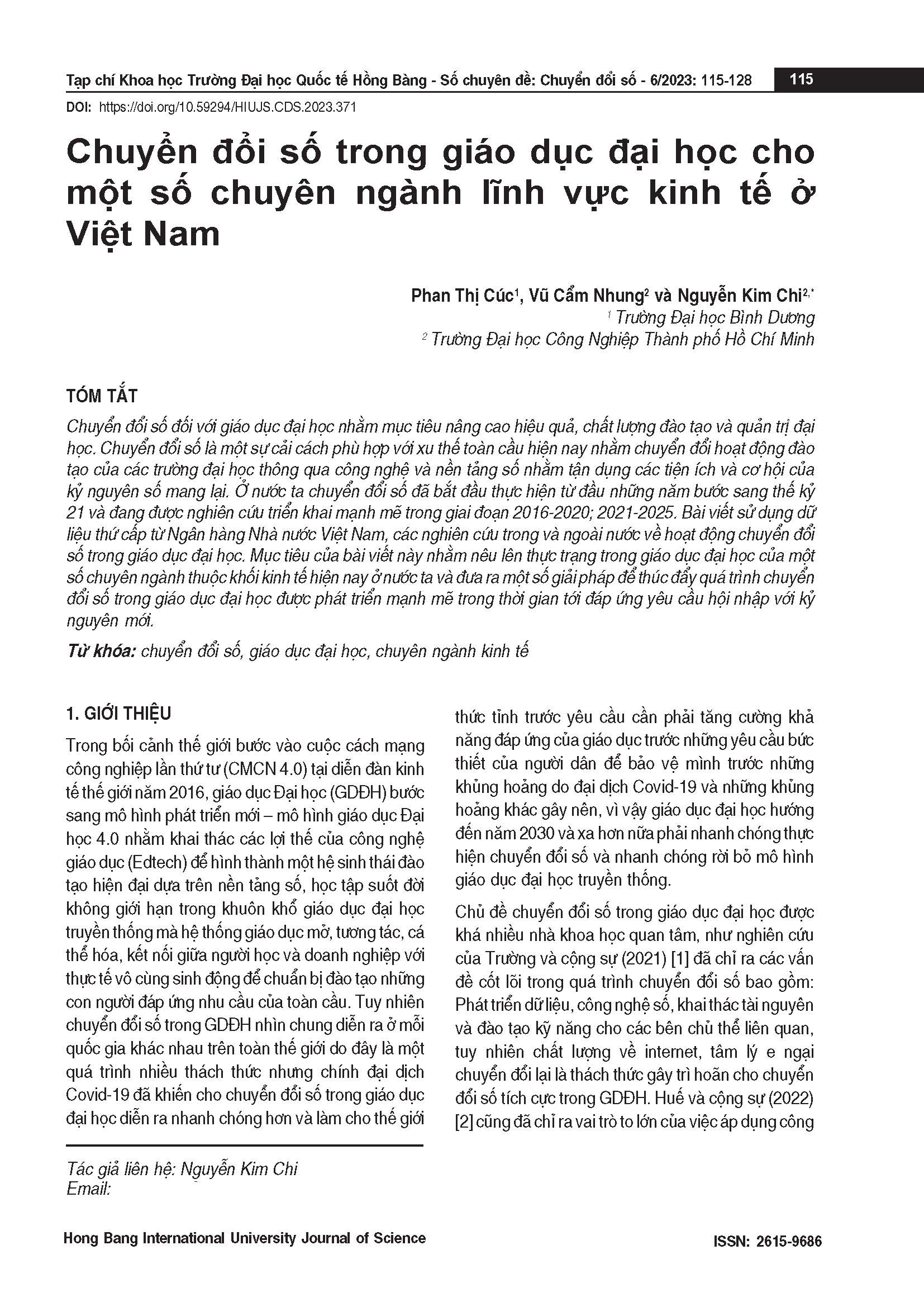 Chuyển đổi số trong giáo dục đại học cho một số chuyên ngành lĩnh vực kinh tế ở Việt Nam