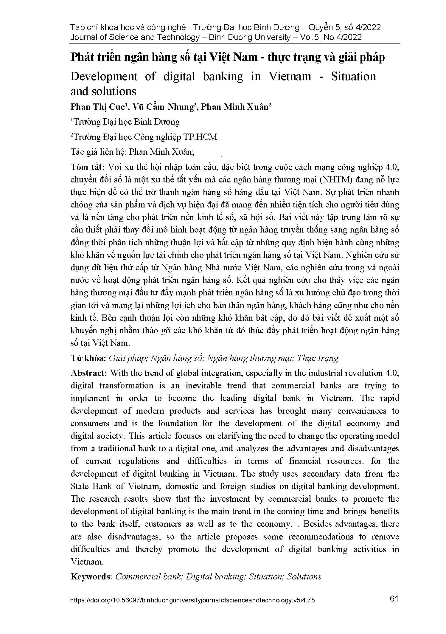 Phát triển ngân hàng số tại Việt Nam - thực trạng và giải pháp#phápDevelopment of digital banking in Vietnam - Situationand solutions