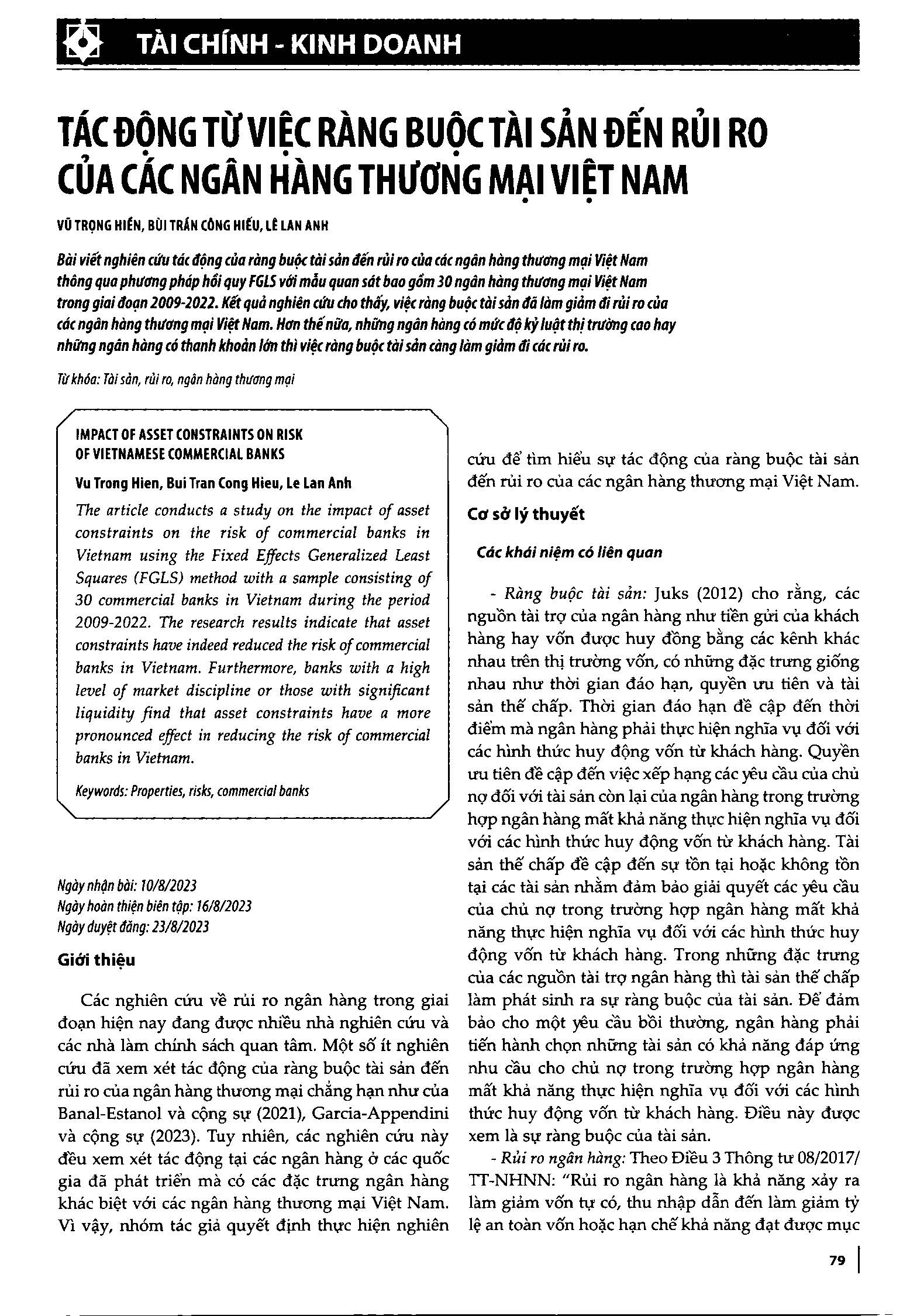 Tác động từ việc ràng buộc tài sản đến rủi ro của các Ngân hàng thương mại Việt Nam