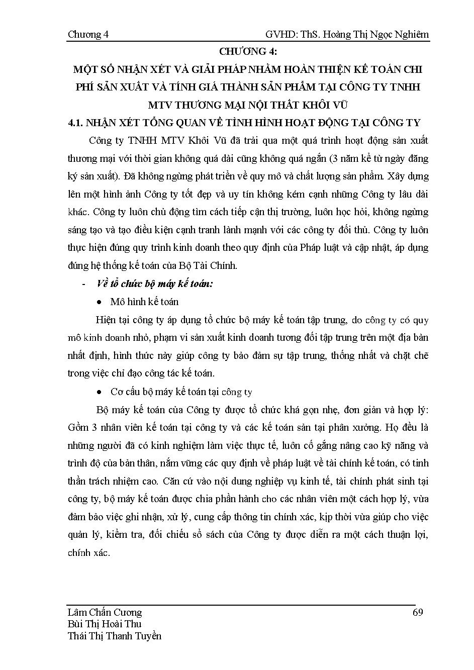 Giải pháp hoàn thiện công tác kế toán tập hợp chi phí sản xuất và giá thành sản phẩm tại Công ty TNHH MTV thương mại Khôi Vũ :Khóa luận tốt nghiệp khoa Kế toán - Kiểm toán