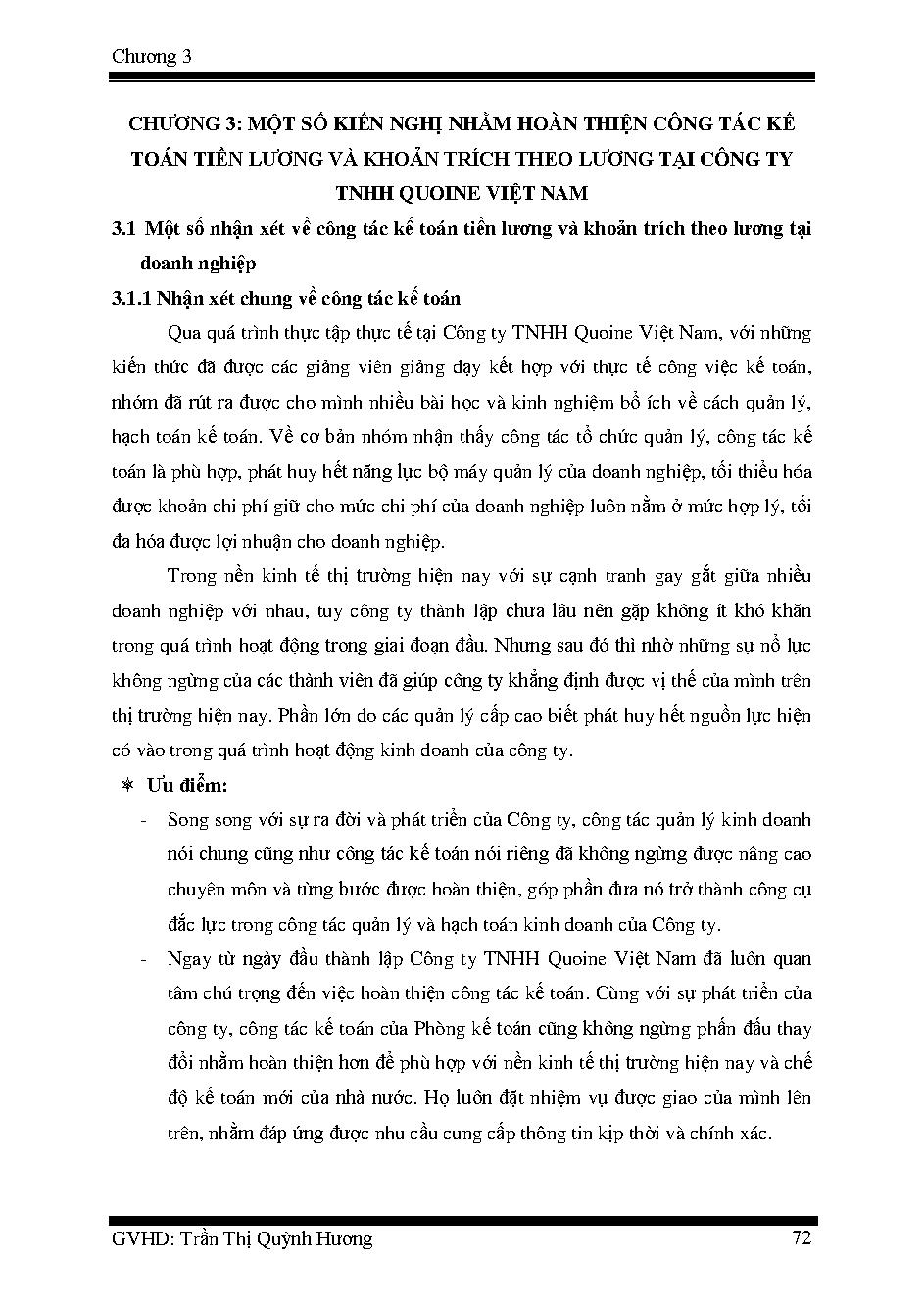 Hoàn thiện công tác kế toán tiền lương và các khoản trích theo lương tại Công ty TNHH Quoine Việt Nam :Khóa luận tốt nghiệp khoa Kế toán - Kiểm toán