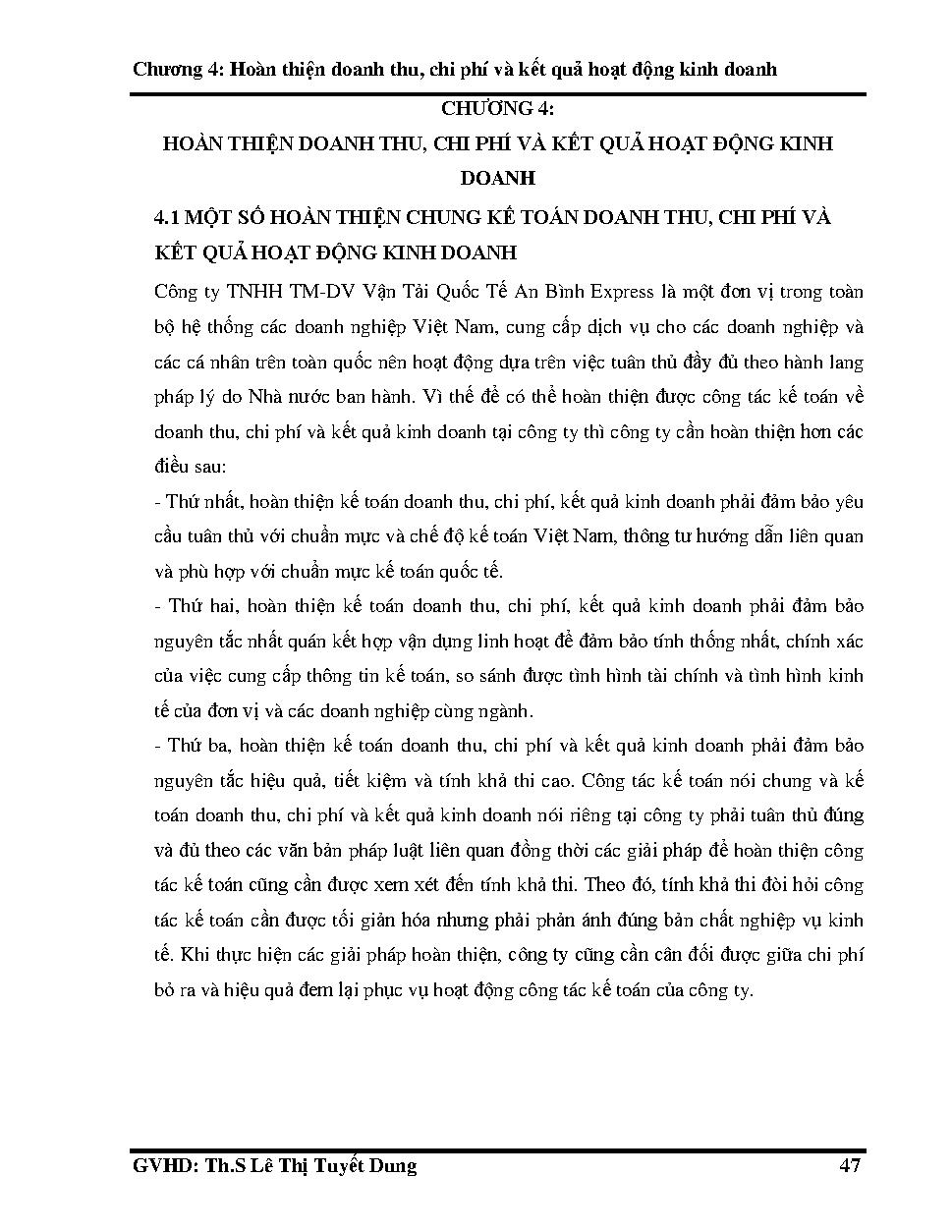 Hoàn thiện kế toán doanh thu, chi phí và kết quả hoạt động kinh doanh tại Công ty TNHH TM - DV vận tải quốc tế An Bình express :Khóa luận tốt nghiệp Khoa Kế toán - Kiểm toán