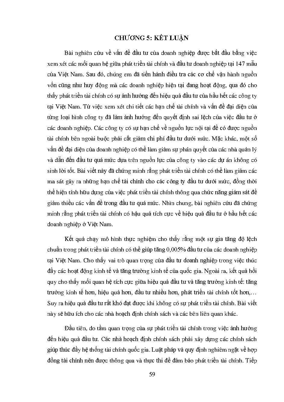 Phát triển tài chính và hiệu quả đầu tư doanh nghiệp tại Việt Nam :khóa luận tốt nghiệp Khoa Tài chính – Ngân hàng
