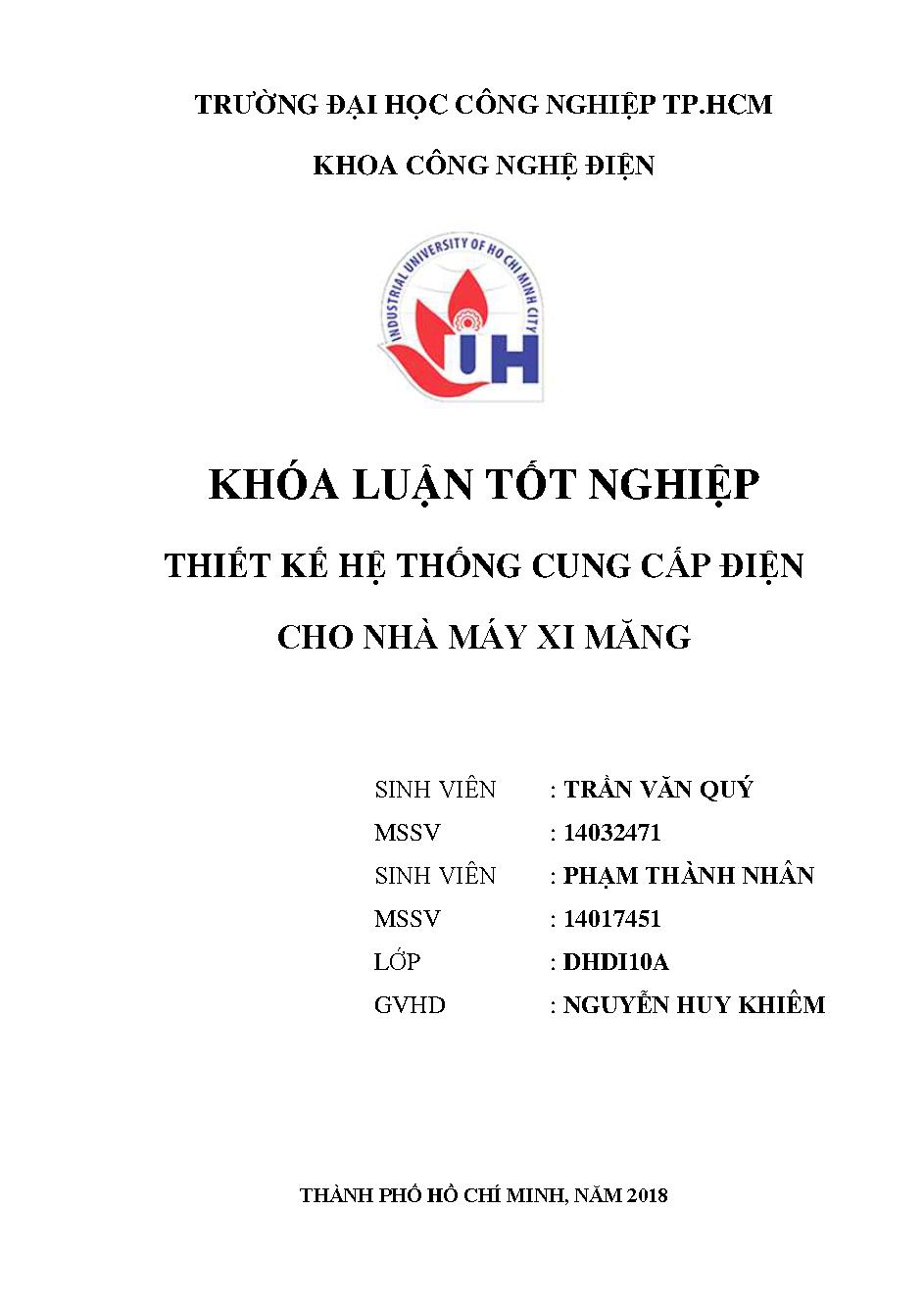 Thiết kế hệ thống cung cấp điện cho nhà máy xi măng :Đồ án tốt nghiệp Khoa Công nghệ Điện