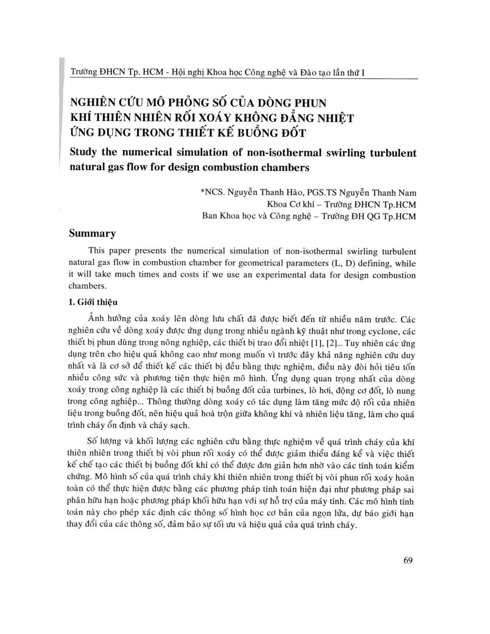 Nghiên cứu mô phỏng số của dòng phun khí thiên nhiên rối xoáy không đẳng nhiệt ứng dụng trong thiết kế buồng đốt