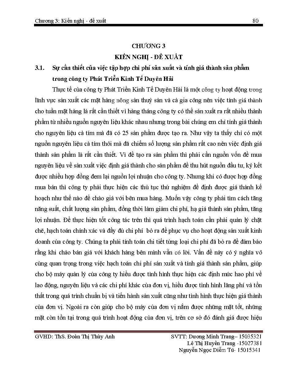 Hoàn thiện kế toán chi phí sản xuất và tính giá thành sản phẩm tại Công ty phát triển kinh tế Duyên Hải :Khóa luận tốt nghiệp Khoa Kế toán - Kiểm toán
