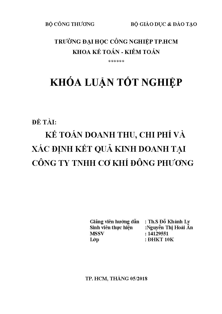 Kế toán doanh thu, chi phí và xác định kết quả kinh doanh tại Công ty TNHH cơ khí Đông Phương :Khóa luận tốt nghiệp khoa Kế toán - Kiểm toán