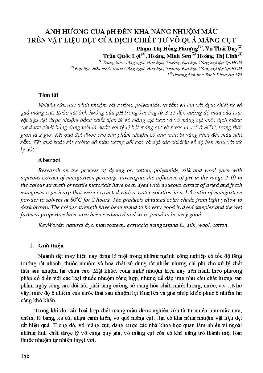 Ảnh hưởng của pH đến khả năng nhuộm màu trên vật liệu dệt của dịch chiết từ vỏ quả măng cụt