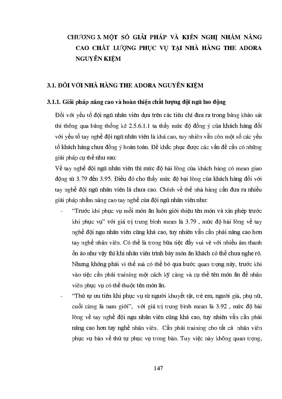 Phân tích thực trạng và giải pháp nhằm nâng cao chất lượng phục vụ tại nhà hàng The Adora Nguyễn Kiệm:Khóa luận tốt nghiệp Khoa Thương mại & Du lịch - Chuyên ngành: Quản trị nhà hàng và dịch vụ ăn uống