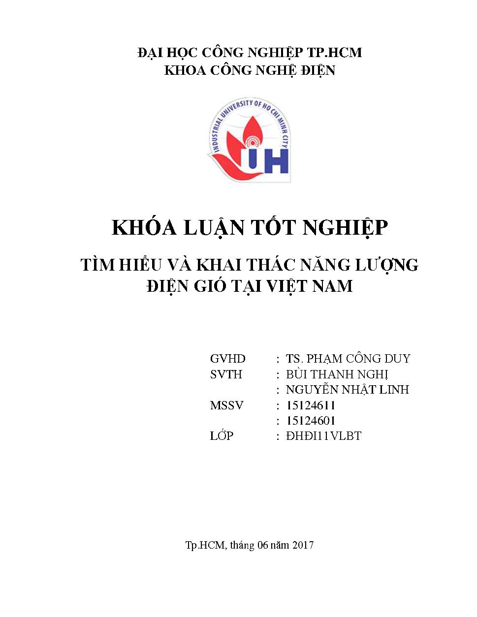 Tìm hiểu và khai thác năng lượng điện gió tại Việt Nam :Đồ án tốt nghiệp Khoa Công nghệ Điện