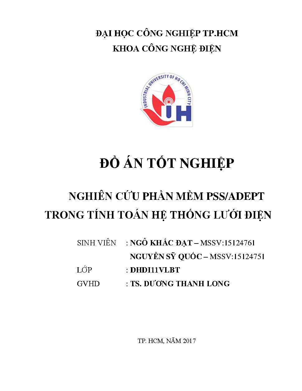 Nghiên cứu phần mềm PSS/ADEPT trong tính toán hệ thống lưới điện :Đồ án tốt nghiệp khoa công nghệ Điện