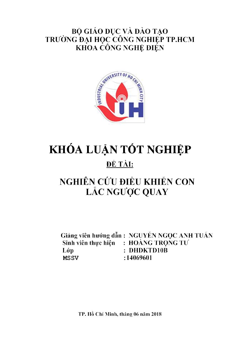 Nghiên cứu điều khiển con lắc ngược quay: Đồ án tốt nghiệp khoa Công nghệ Điện