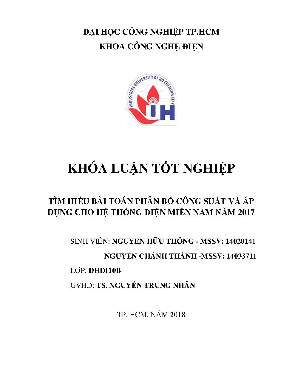 Tìm hiểu bài toán phân bố công suất và áp dụng cho hệ thống điện Miền Nam :Đồ án tốt nghiệp khoa công nghệ Điện