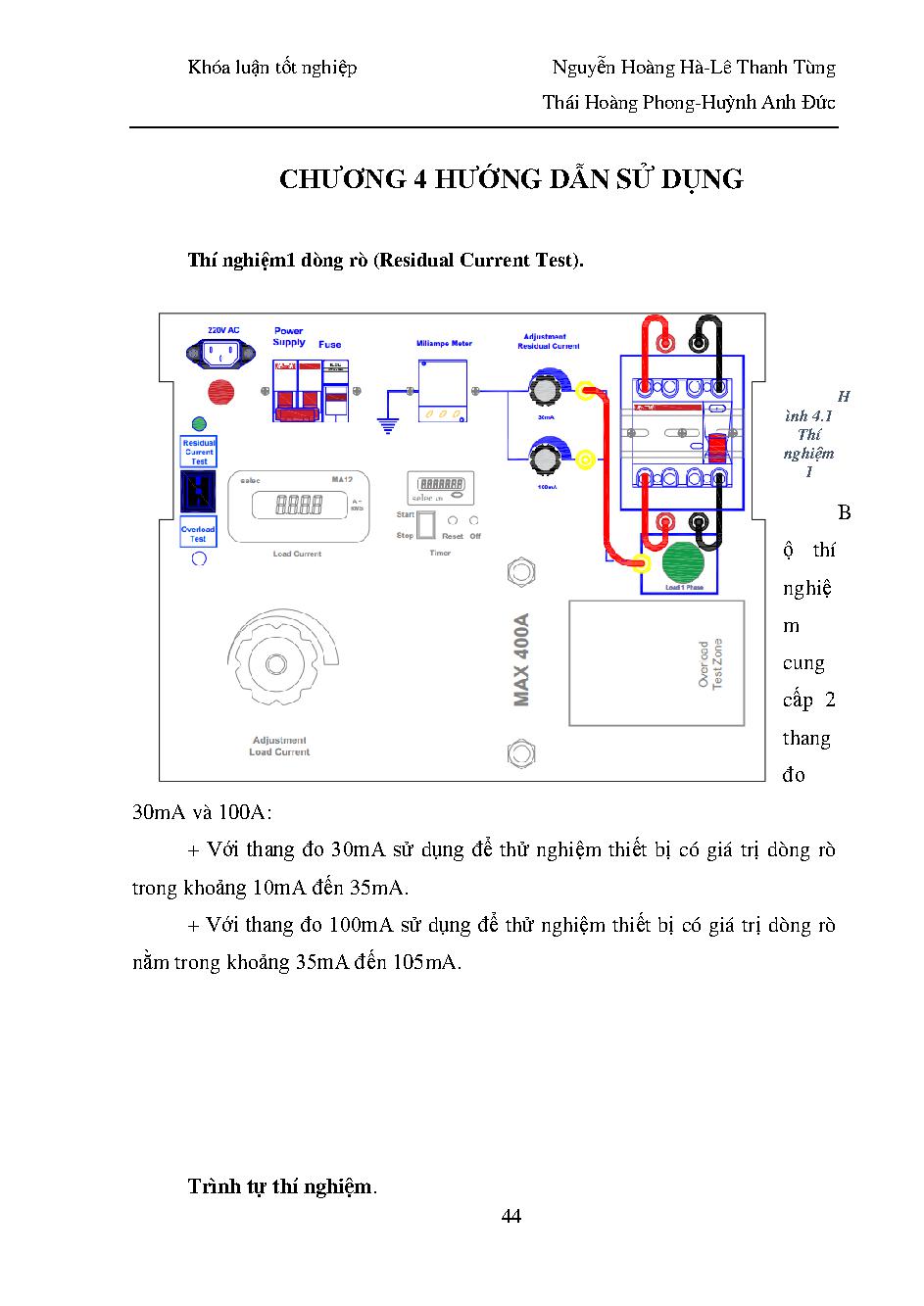 Thiết kế chế tạo bộ thí nghiệm kiểm tra dòng dò và dòng quá tải của các thiết bị khí cụ điện :Đồ án tốt nghiệp Khoa Công nghệ Điện