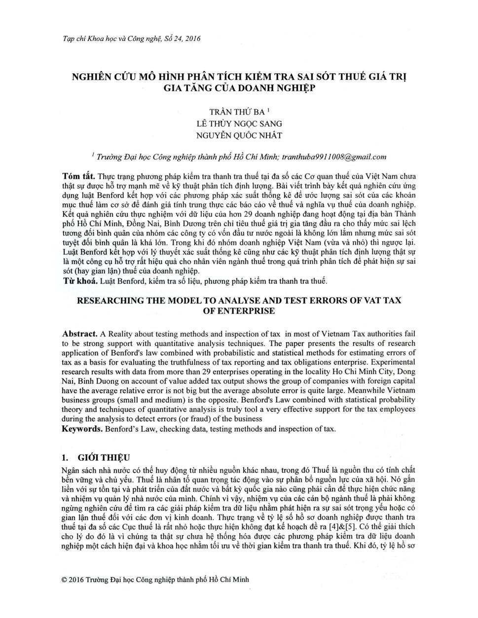 Nghiên cứu mô hình phân tích kiểm tra sai sót thuế giá trị gia tăng của doanh nghiệp