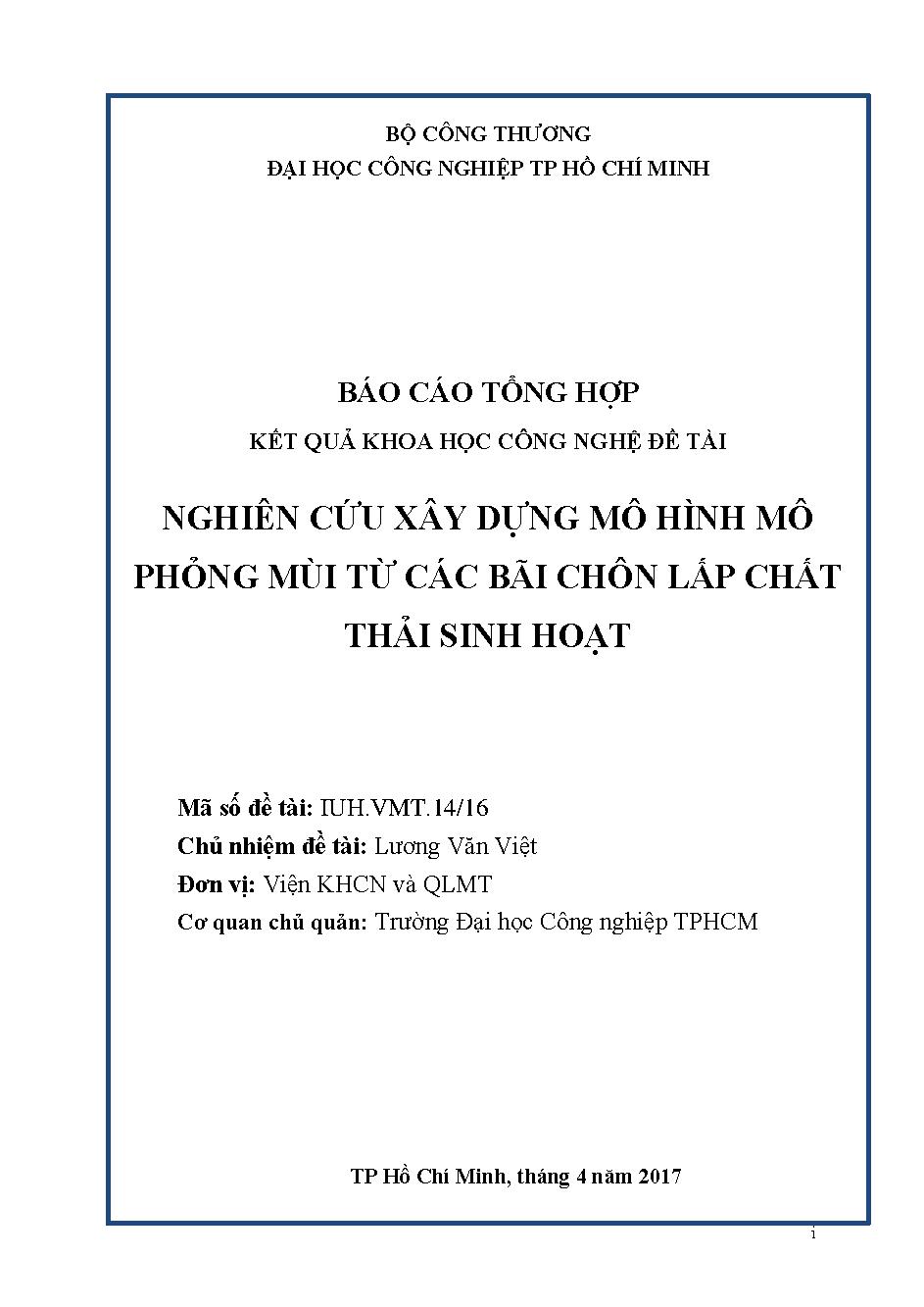 Nghiên cứu xây dựng mô hình mô phỏng mùi từ các bãi chôn lấp chất thải sinh hoạt: Báo cáo tổng kết đề tài khoa học công nghệ cấp Trường