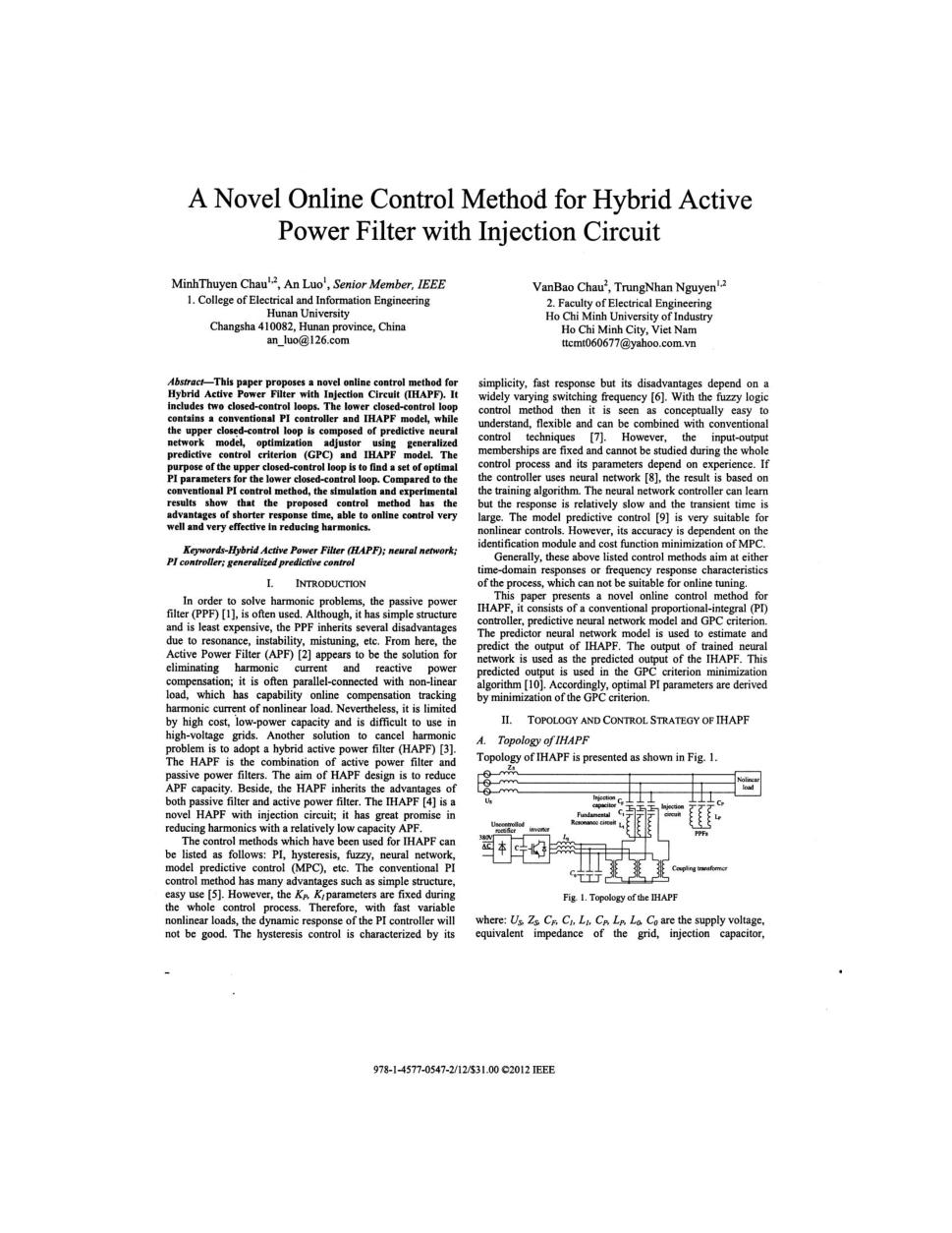 A novel online control method for hybrid active power filter with injection circuit