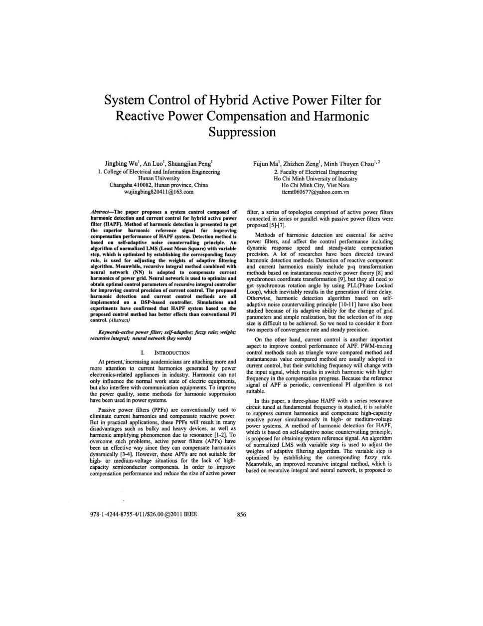 System control of hybrid active power filter for reactive power compensation and harmonic suppression