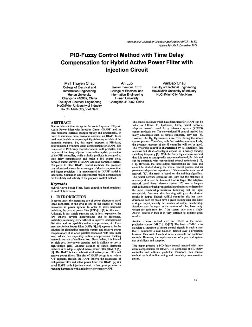 PID-Fuzzy control method with time delay compensation for hybrid active power filter with injection circuit