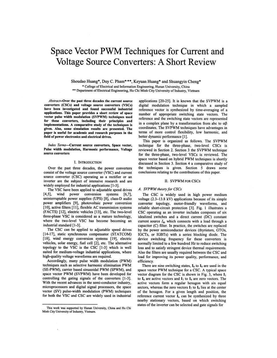 Space vector PWM techniques for current and voltage source converters a short review