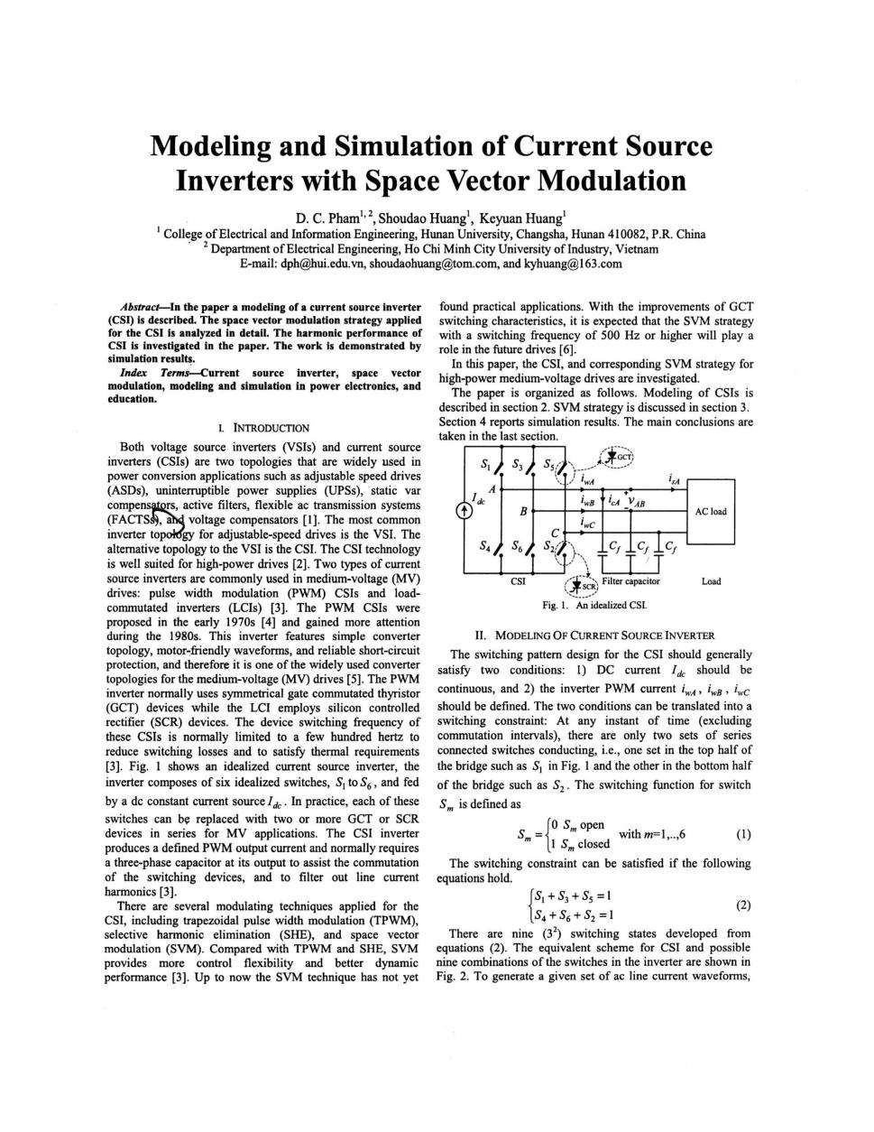 Modeling and simulation of current source inverters with space vector modulation