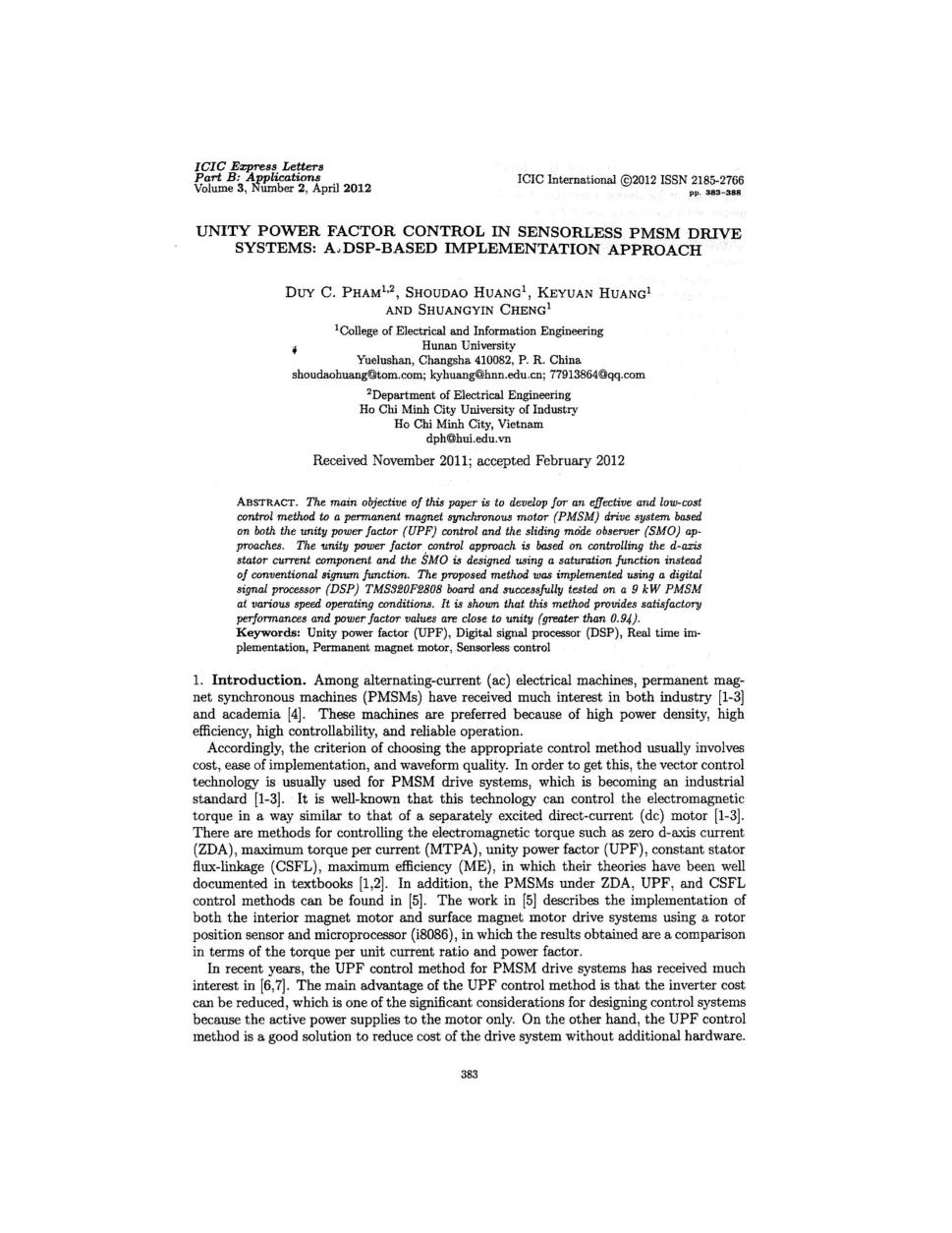 Unity power factor control in sensorless PMSM drive systems A.DSP-based implementation approach