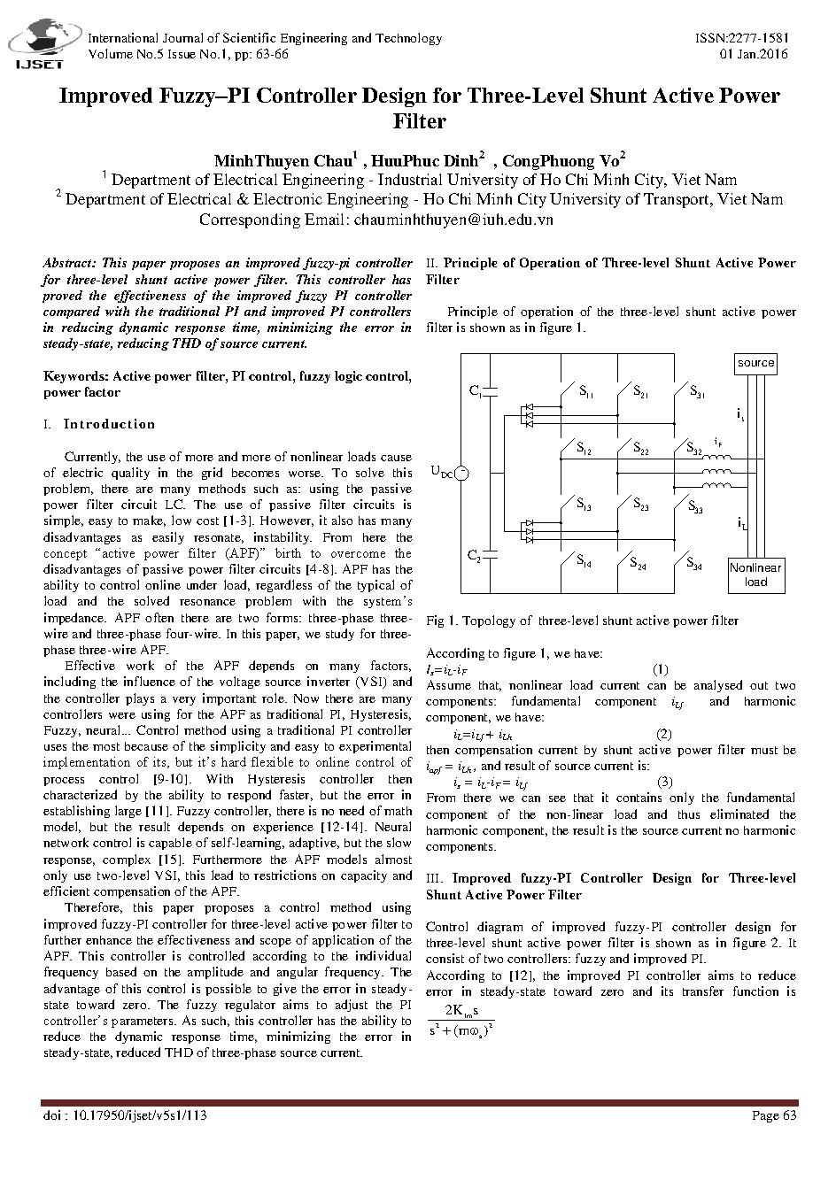 Improved fuzzy - PI controller design for three-level shunt active power filter