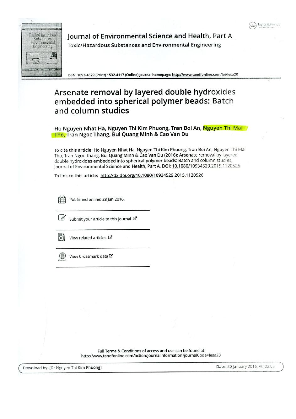 Arsenate removal by layered double hydroxides embedded into spherical polymer beads: Batch and column studies