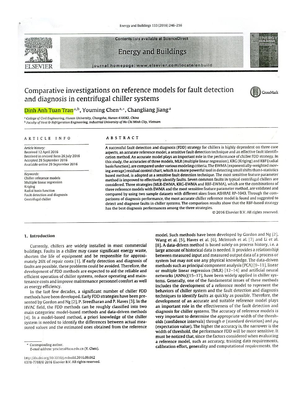 Comparative investigations on reference models for fault detection and diagosis in centrifugal chiller systems