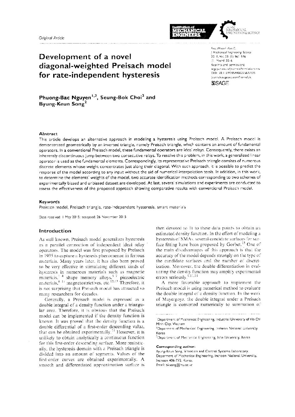 Development of a novel diagonal-weighted Preisach model for rate-independent hysteresis