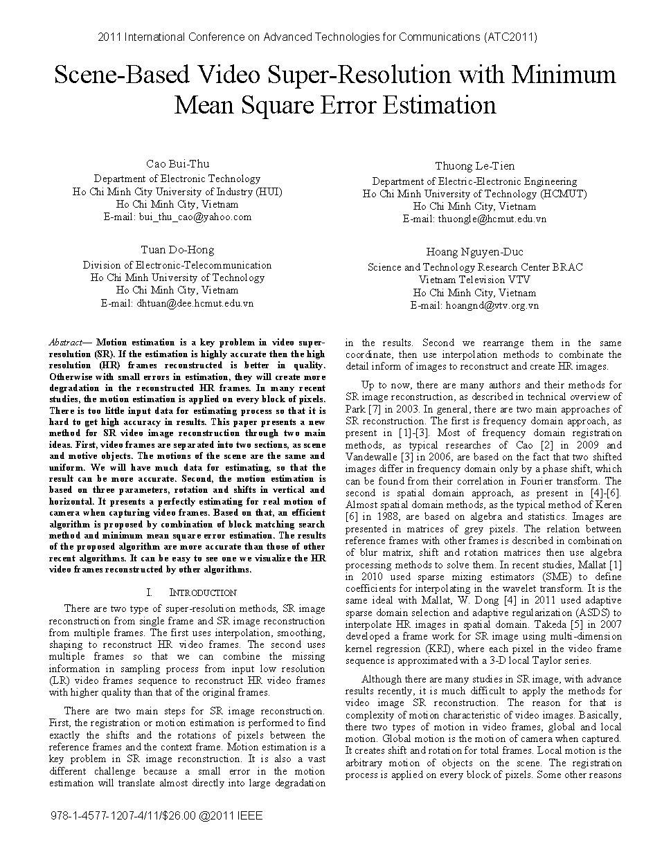 Scene-based video super-resolution with minimum mean square error estimation