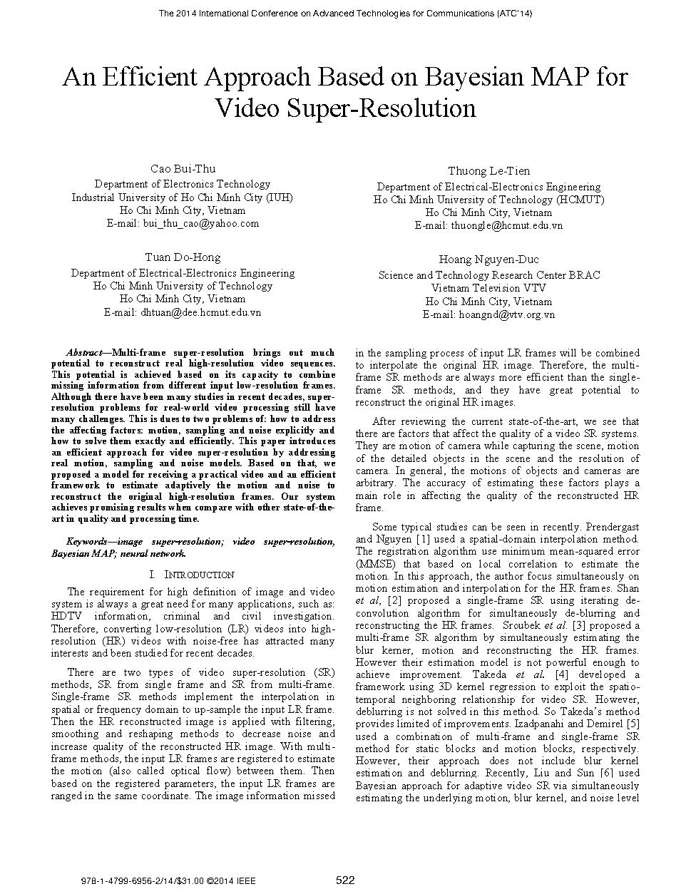 An efficient approach based on bayesian MAP for video super-resolution