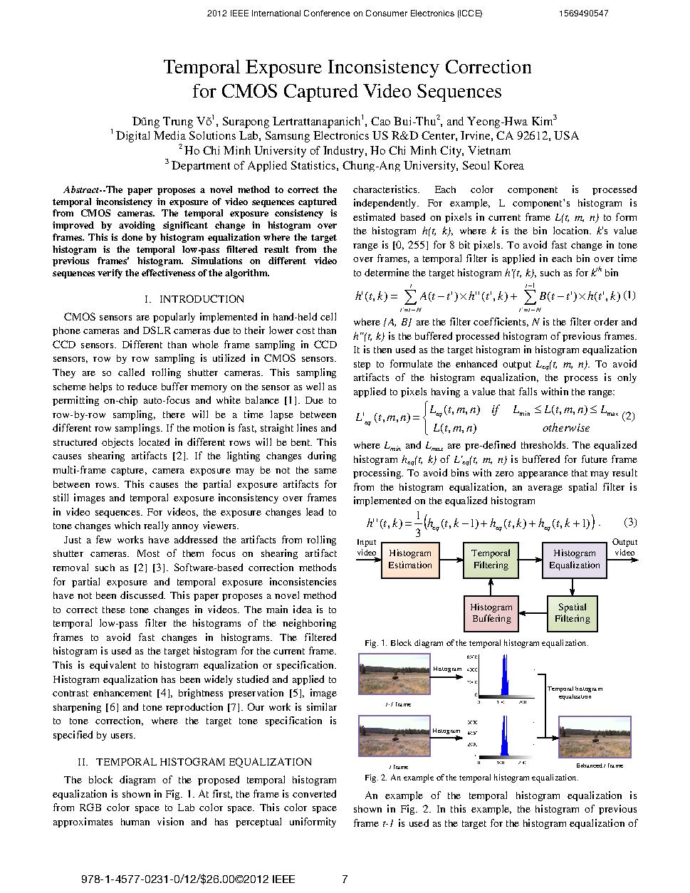 Temporal exposure inconsistency correction for CMOS captured video sequences