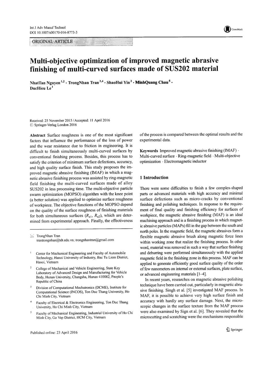 Multi-objective optimization of improved magnetic abrasive finishing of multi-curved surfaces made of SUS202 material